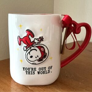 Rae Dunn Snoopy White Ceramic Peanuts Mug with Red Handle